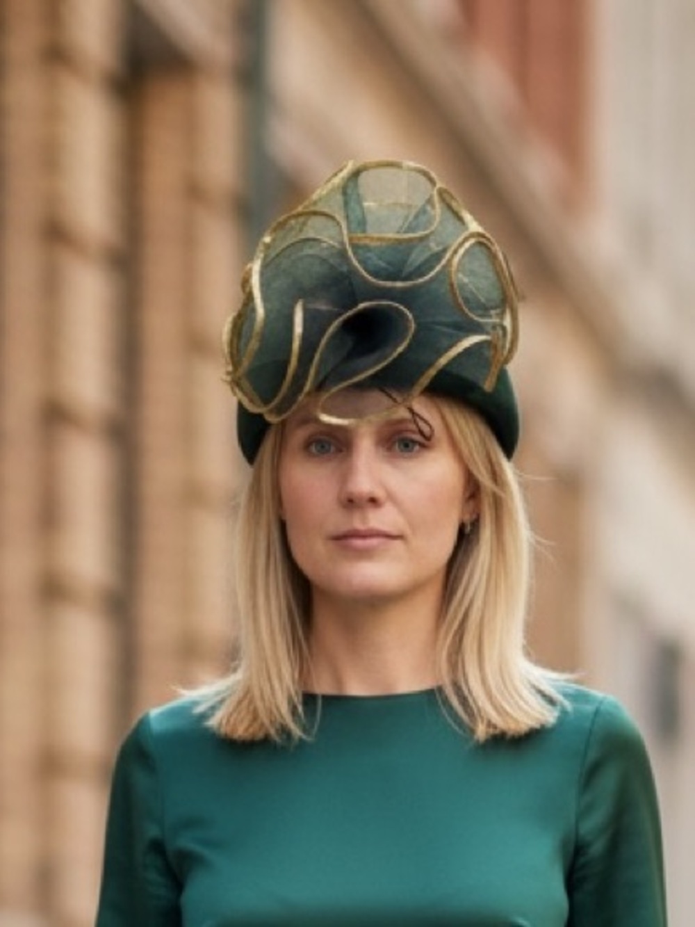 Vintage F&M Hat Co. Emerald Green 100% Wool Fascinator - WPL 4384 Made in USA